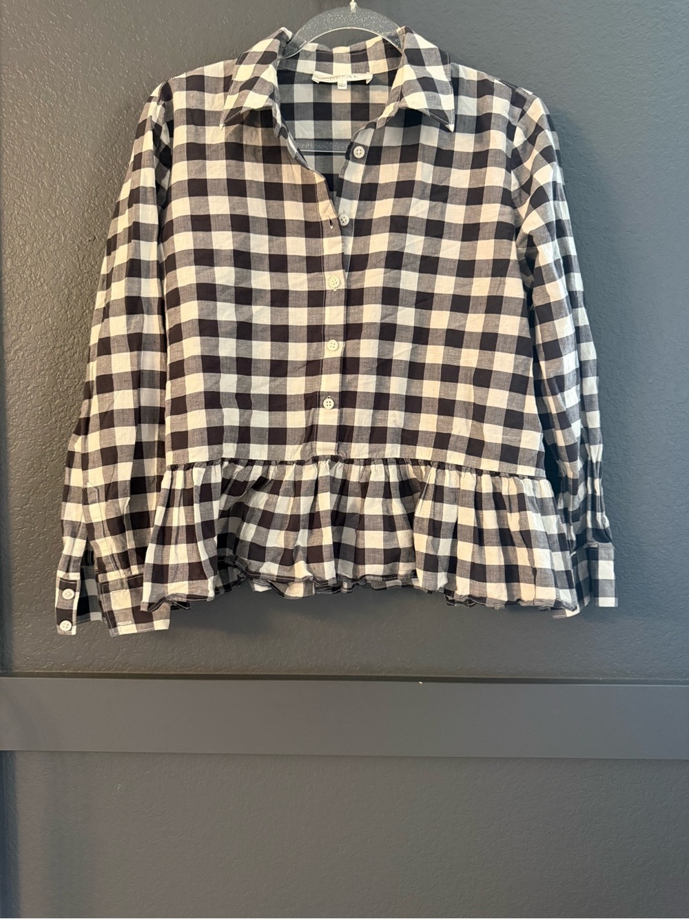THE GREAT • Ruffle Oxford plaid shirt - medium 1